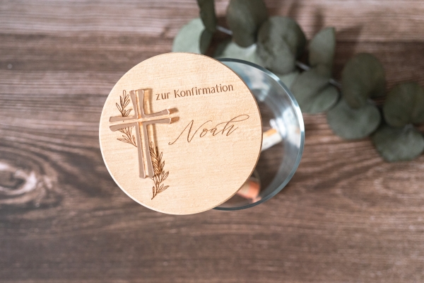 Vorratsglas Design Kreuz - Konfirmation / Kommunion / Taufe / Geschenkidee / Geldgeschenk / personalisiert